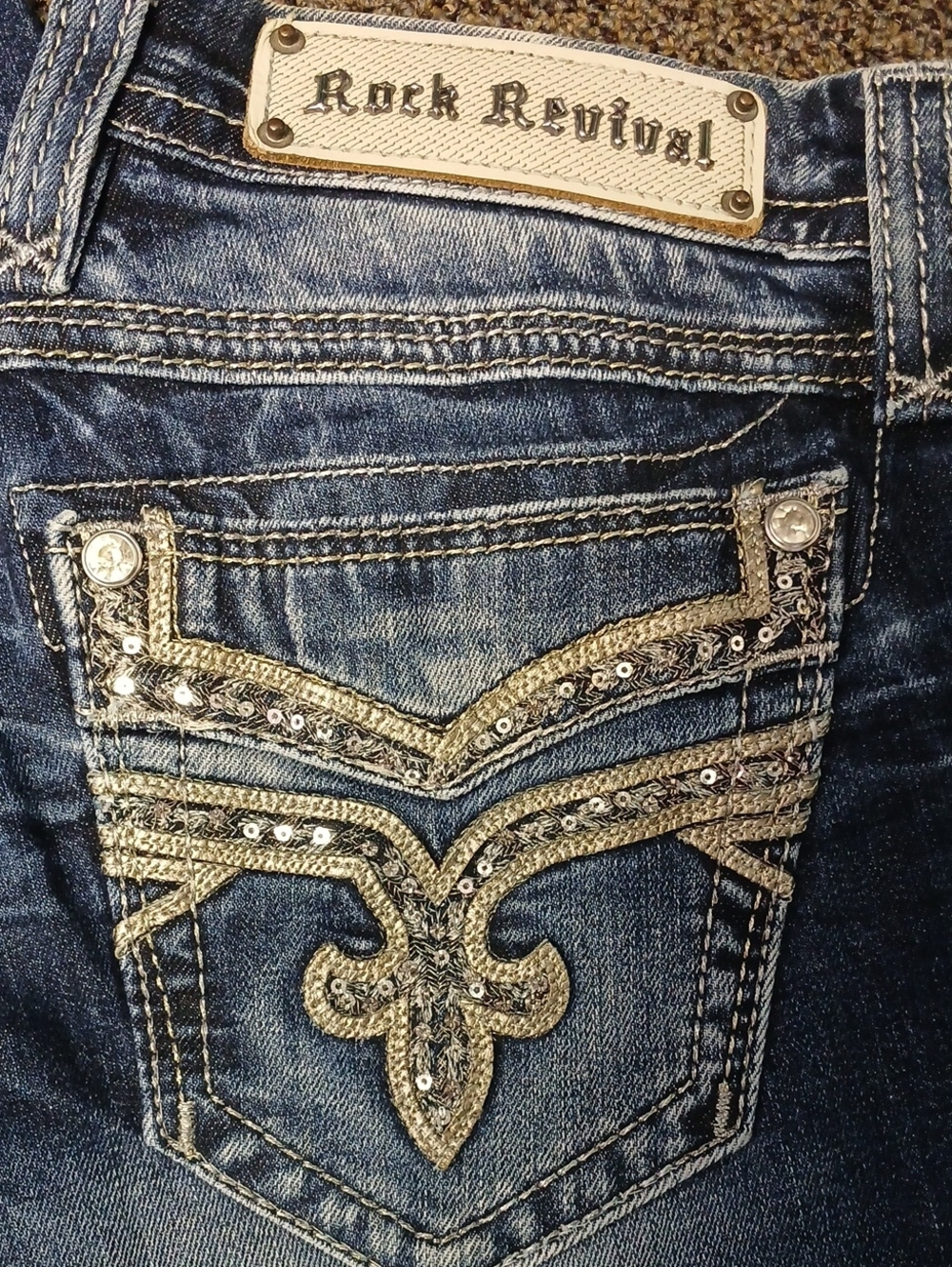 Rock Revival Easy Dark Blue Jeans with Gold Embellished Pocket